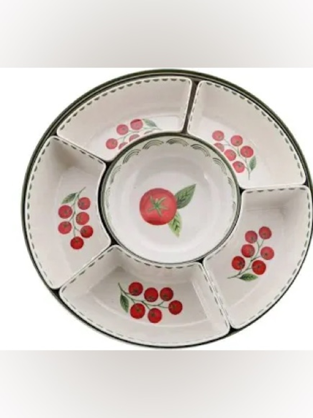 NWT
BHG Tomato Reusable Dishwasher-Safe Bamboo Melamine Plastic Chip & Dip Set